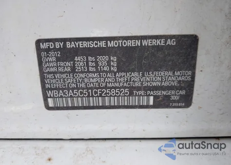 2012 BMW 328I from USA, damaged, VIN WBA3A5C51CF258525